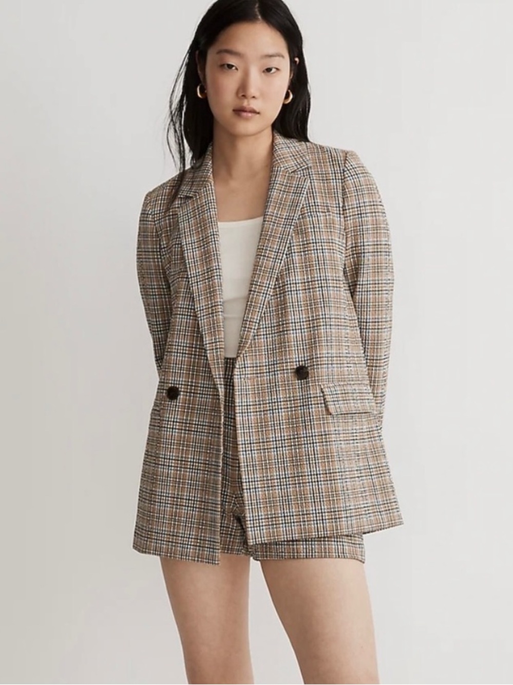 Madewell Caldwell Double-Breasted Oversized Blazer in Prejean Plaid Sz XXS